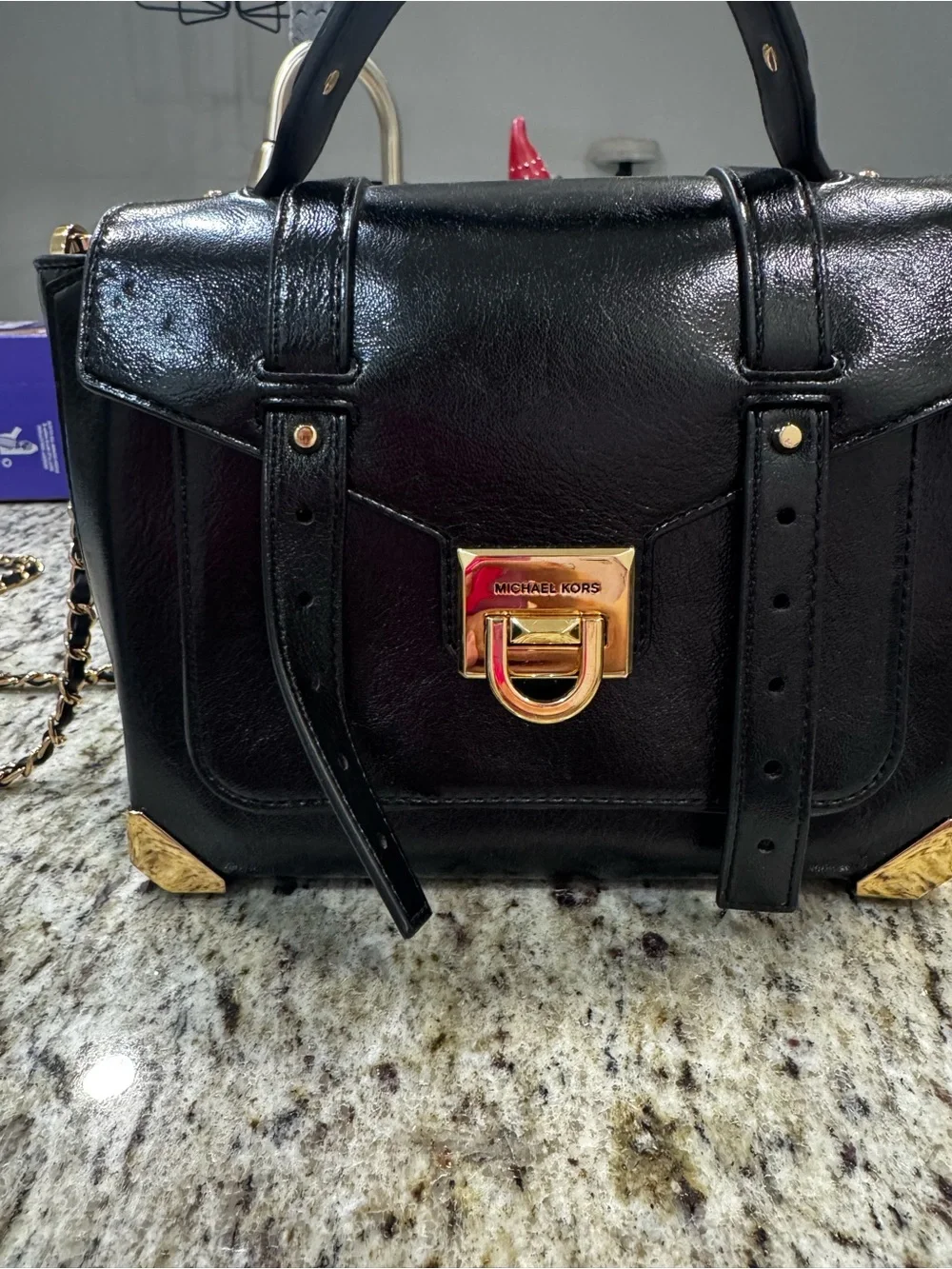 Michael Kors Black Satchel with Gold-Tone Hardware